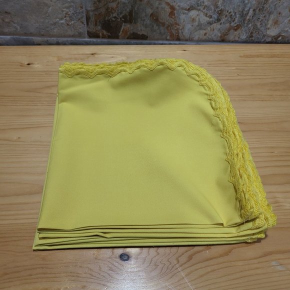 VTG Yellow Cotton Table Napkin Lace Trim Set of 6 - Picture 10 of 11